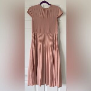 MOTF | Pleated Chiffon Midi Dress with wide Hem | Color: Coral Pink | Size: M